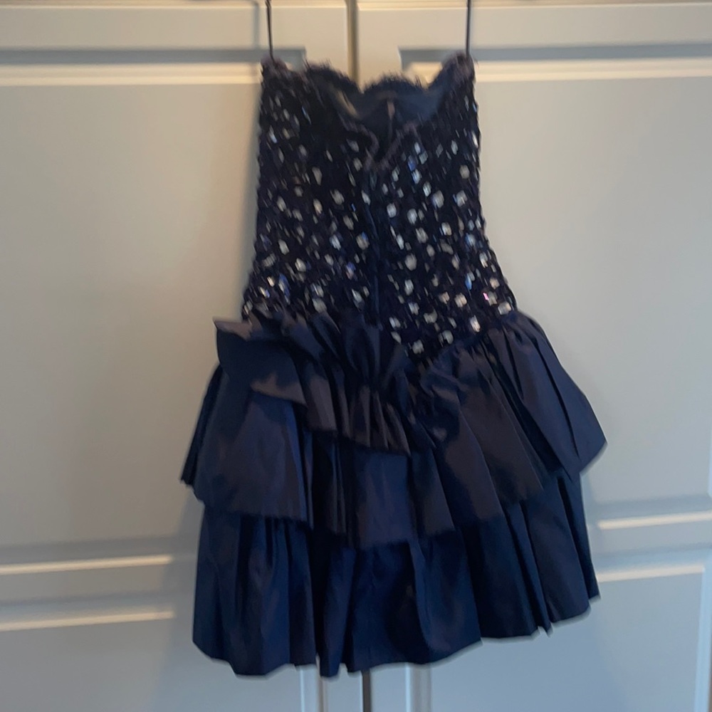 Vintage Navy taffeta party dress with boned sequined bodice